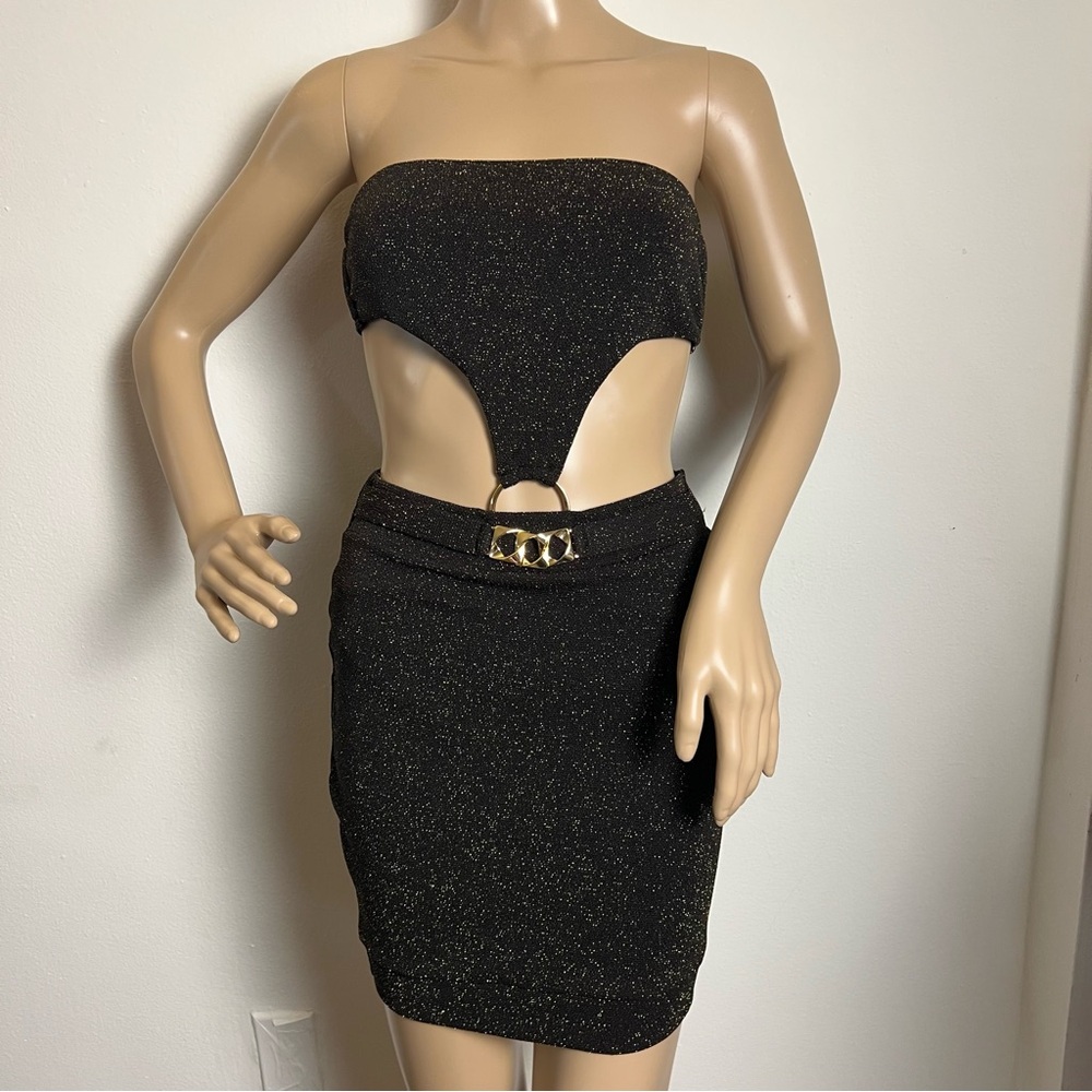 SOUL  Black Glitter Swimsuit with skirt Brazilian swimwear